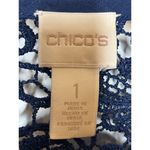  Medium Chicos Size 1 Open Front Ruched Sleeve Blue Lace Back Shirt Linen? Photo 4