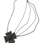 Funky 28” Floral Metal Mesh Necklace Pink Rhinestones Silver Photo 0