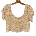 Aerie Cottagecore smocked floral puff sleeve crop top Large #741 Photo 0