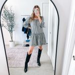 Max Studio B&W Gingham Check Peasant Babydoll Mini Dress Photo 3