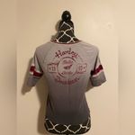 Harley Davidson EUC Burgundy & Gray 03 Cropped Raw Hem Graphic Tee size small Photo 2