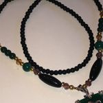 Elegant Green Floral Pendant and Black Beaded Boho Necklace Photo 5