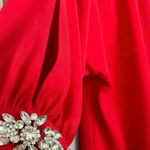 Badgley Mischka Studio Red Embellished Cuffs Blouse (Z15) Photo 4