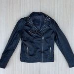 Mauritius Wanderglueck studded black leather biker jacket size US 6 S small Photo 3