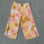 Tahari Linen Wide Leg Crop Pants Tropical Palm Leaf Yellow Pink Linen XL NWT Photo 0