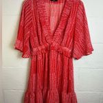 VICI  Woman’s Red & White Sheer Vneck Floral Bohemian Twee Mini Dress Size Medium Photo 0