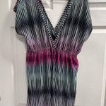 La Playa Black and Maroon Striped Sheer Swimsuit Cover Up Photo 1