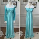 Vintage 60s 70s Turquoise Carol Gowns by Mr Walter 2pc Gown Long Halter Dress XS Blue Photo 1