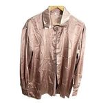 Womens Pink Satin Collared Button Up Blouse Dress Shirt Business Office L Size L Photo 0