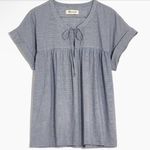 Madewell Womens Tie Front Popover Top Mini Gingham Short Sleeve Blouse size XXS Photo 0