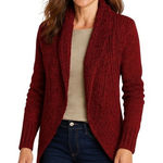 Eddie Bauer  Women's‎ Red Cable Knit Cardigan Sweater Size Medium Shawl Collar Photo 0