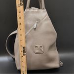 VALENTINA Genuine Italian Pebbled Leather Taupe Sling Backpack Shoulder Bag Gray Photo 4