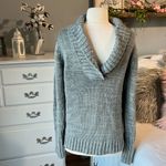 Merona Comfy Sweater Gray Sequin Collar Plunge Neck Roomy Womens Medium Photo 7