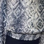 A Byer A. Byer smock banded waist black white snake print blouse top shirt womans L Photo 1