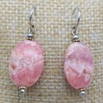 Lot of 2 Drop Dangle Natural Stone Pink & Tiger Eye Pierced Hook Earrings 1.25" Photo 3