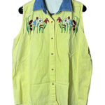 Women’s Yellow Embroidered Flower Sleeveless button front shirt Size undefined Photo 0