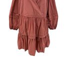 Madewell  Crinkle Poplin Wrap‎ Mini Dress Long Sleeve Tiered Pink Size XL Photo 5