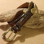 Brown Leather Belt Handcrafted Italian Roco Ornate Brass Buckle Detailing Size 34 Photo 0