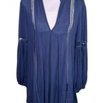 Free People Navy Babydoll Lace Inset Swing Tunic Boho Long Sleeve Dress Sz Small Photo 6