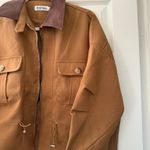 Brown Front Pocket Drawstring Cross Charm Zipper Jacket Size XL Photo 3