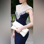 AX Paris Crochet Neck Navy Body-con Dress Photo 4