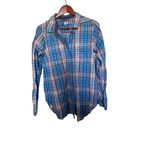 KAVU  Womens Button Front Shirt Blue Red Plaid Elbow Patches Photo 48