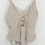 Dippin' Daisy's Womens Bliss Neutral Striped One Piece Swimsuit Size XL Tan White Photo 0