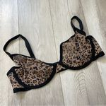 CUUP Plunge Bra leopard print mesh womens Brown (size 34D) intimates sheer sexy Photo 0