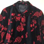 Talbots  Women's Floral Roses Velvet Black Red 7/8 Sleeve Jacket Photo 1