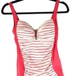 Skye Tankini Top Striped Metallic Molded Cups Pink White M Size M Photo 0