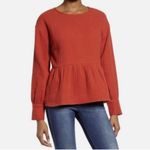 Madewell  Burnt Orange Soft Spun Peplum Hem Button Back Size Small Gauzy Blouse. Photo 7