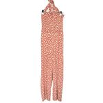Candie's  Smocked Sleeveless Polka Dot Halter Tie Jumpsuit Large Pink White New Photo 1