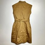Karen Millen  Cotton Sateen Woven Mini Shirt Dress Belted Button Front Camel 2 Photo 6