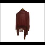 LA Hearts Cardigan Womens Small Open Burgundy with Fringe Small Photo 2