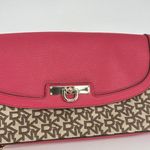 DKNY Signature Chain Clutch Shoulder Bag Chino Fabric Pink Lthr 742315301 Photo 2