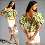 Farm Rio  Fruit Orchard Puff Sleeve Blouse Crochet Trim‎ XS NWT Photo 1