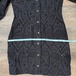 Ganni  Black Eyelet Puff Sleeve Button Up Mini Shirt Dress Size 38 Photo 10