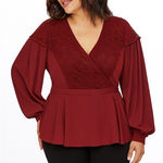 Torrid Crinkle Gauze Lace Inset Surplice Wrap Top Reddish Brown Size 3X Photo 0