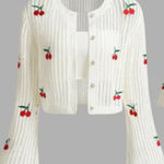 NWT Yozy Cherry Embroidered White Sweater Size L Photo 1