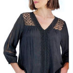 Style & Co Black Lace Accent V Neck Top S Photo 0