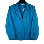 Denim & Co D&C Denim Company Turquoise Blue 3 Button Long Sleeve Blazer L NWOT Photo 0