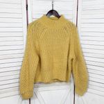 H&M Chunky Knit Funnel Neck Barrel Sleeve Crop Sweater Yellow Medium Photo 6