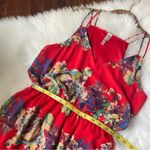 Y2K Red Floral Mini Dress Flowy Size Medium Photo 3