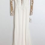 David's Bridal Galina Signature Long Sleeve Ivory Sheer Beaded Wedding Dress 4 Photo 0