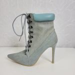 Cape Robbin Mini Womens Boots Size 8 Blue Denim Lace Up Pointed Toe Heel Bootie Photo 9