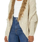 XOXO  Oat Beige Cable Knit Faux Fur Trim Dolman Hi Lo Open Front Cardigan Medium Photo 0