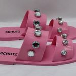 Schutz Lizzie Crystal Embellished Slides Sandals Women's 8 Pink barbiecore Shoes Photo 0