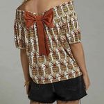 Anthropologie Cottagecore Off Shoulder Pineapple Bow Back Smocked Top Boho S Photo 2