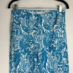 ZARA NWOT Linen Blend Trouser Pants Sz 6 Kick Flare Hem Blue Paisley Print Photo 3