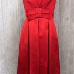 Badgley Mischka  strapless pleated red midi dress gown satin look with bow small Photo 0